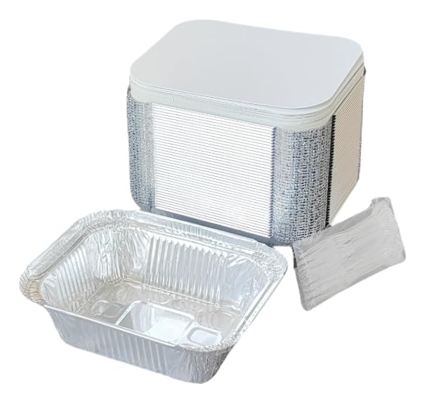 BOARNE 40 Pack Disposable Aluminum Foil Pans 4.7X5.7 with lids, Takeout Food Storage, Food Containers, Heavy Duty Baking Trays for Roasting and Cooking (4.7X5.7, 40 pack) - Image 1