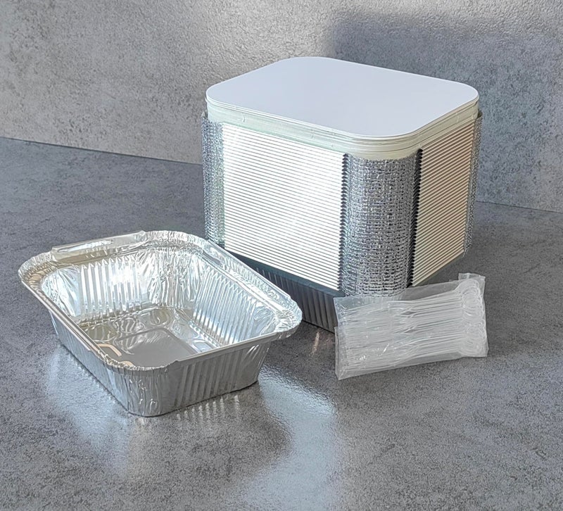 BOARNE 40 Pack Disposable Aluminum Foil Pans 4.7X5.7 with lids, Takeout Food Storage, Food Containers, Heavy Duty Baking Trays for Roasting and Cooking (4.7X5.7, 40 pack) - Image 4