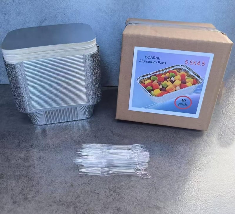 BOARNE 40 Pack Disposable Aluminum Foil Pans 4.7X5.7 with lids, Takeout Food Storage, Food Containers, Heavy Duty Baking Trays for Roasting and Cooking (4.7X5.7, 40 pack) - Image 3