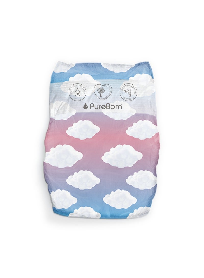 PureBorn Organic Baby Tape Style Diapers Size-5 11-18 kg Cloud Print 22 Diapers - Image 2