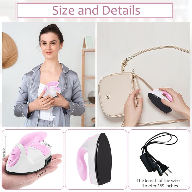 Honoson Mini Craft Iron Mini Heat Press Small Iron Portable Handy Tiny Flatiron with Charging Base Accessories for Fuse Beads Patch DIY T-shirts heat Transfer Vinyl Projects(Light Pink,White) - Image 2