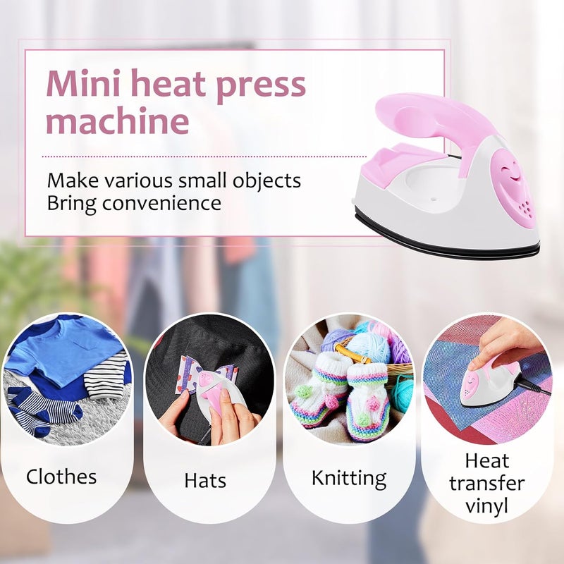 Honoson Mini Craft Iron Mini Heat Press Small Iron Portable Handy Tiny Flatiron with Charging Base Accessories for Fuse Beads Patch DIY T-shirts heat Transfer Vinyl Projects(Light Pink,White) - Image 5