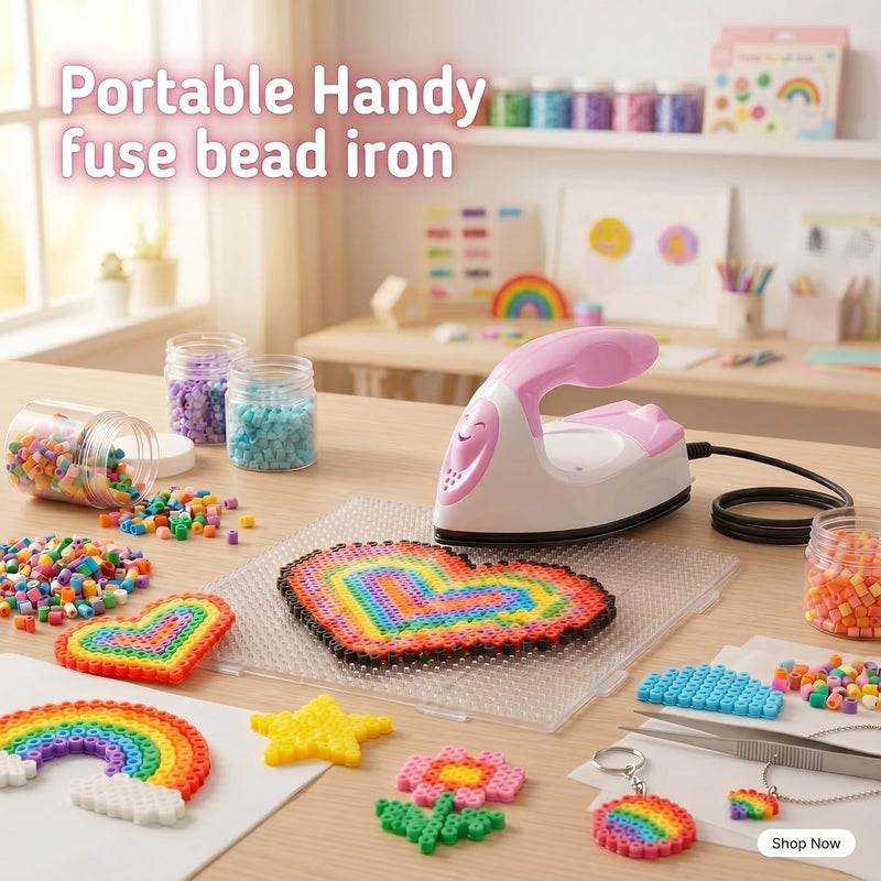 Honoson Mini Craft Iron Mini Heat Press Small Iron Portable Handy Tiny Flatiron with Charging Base Accessories for Fuse Beads Patch DIY T-shirts heat Transfer Vinyl Projects(Light Pink,White) - Image 4