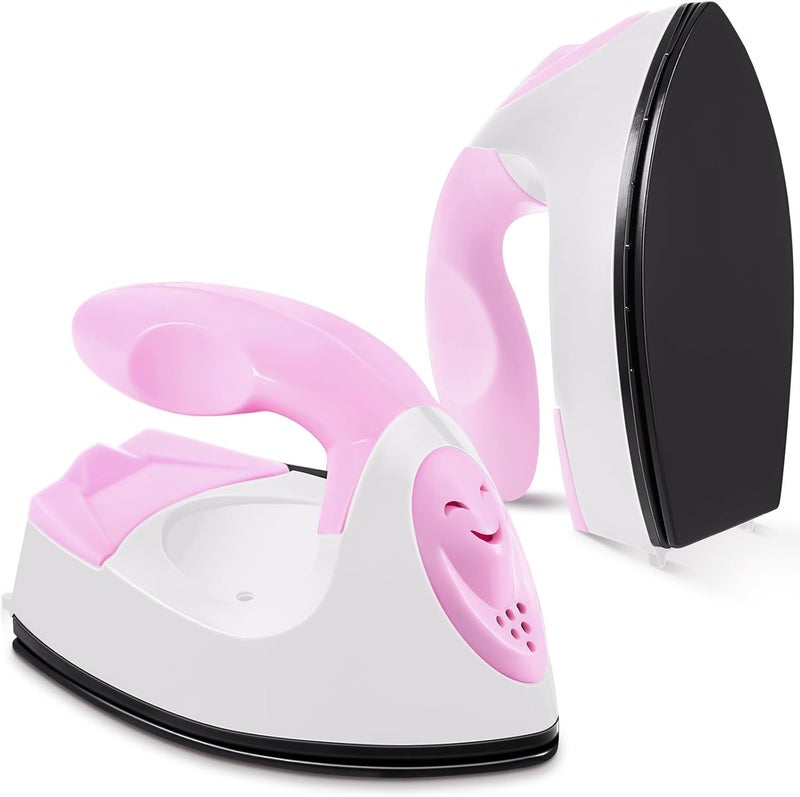 Honoson Mini Craft Iron Mini Heat Press Small Iron Portable Handy Tiny Flatiron with Charging Base Accessories for Fuse Beads Patch DIY T-shirts heat Transfer Vinyl Projects(Light Pink,White) - Image 1