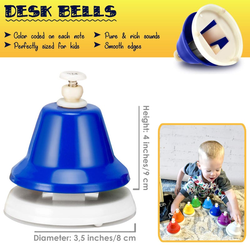 MINIARTIS Desk Bells for Kids | Educational Music Toys for Toddlers 8 Notes Colorful Hand Bells Set | Kids Musical Instrument with 15 Songbook | Great Birthday Gift for Children - Image 4
