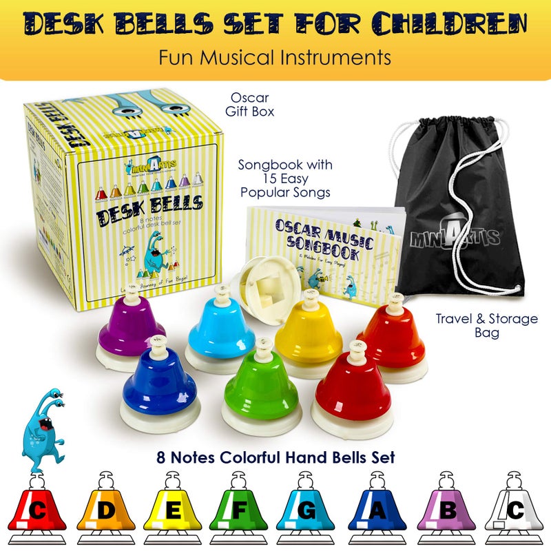 MINIARTIS Desk Bells for Kids | Educational Music Toys for Toddlers 8 Notes Colorful Hand Bells Set | Kids Musical Instrument with 15 Songbook | Great Birthday Gift for Children - Image 2