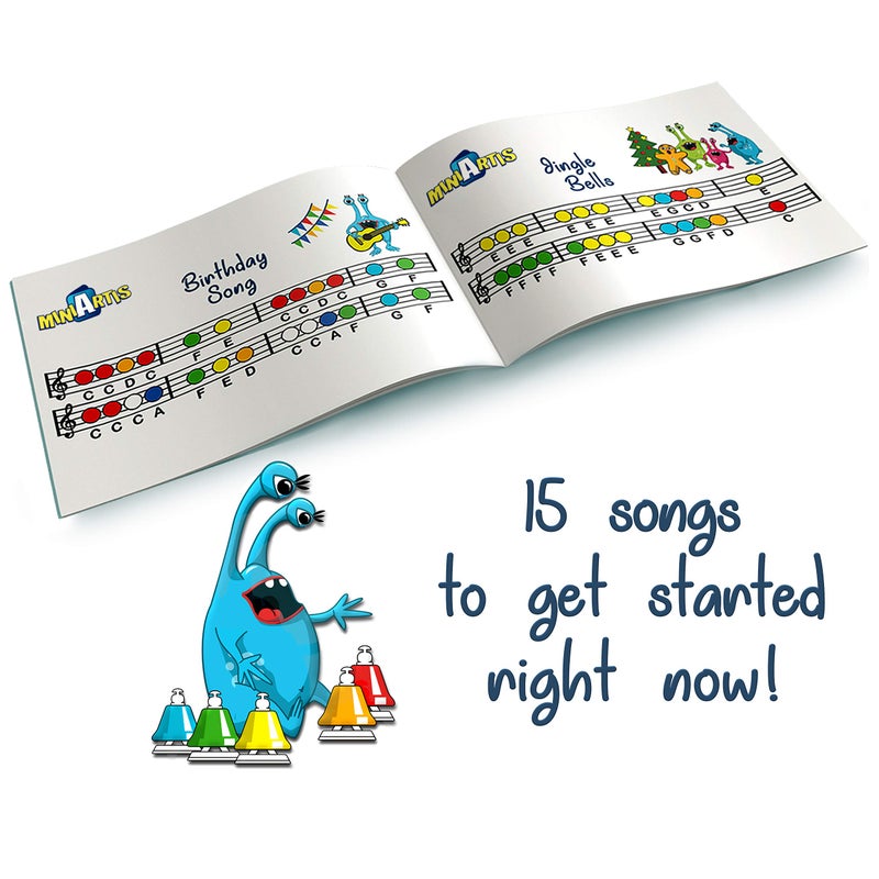 MINIARTIS Desk Bells for Kids | Educational Music Toys for Toddlers 8 Notes Colorful Hand Bells Set | Kids Musical Instrument with 15 Songbook | Great Birthday Gift for Children - Image 5
