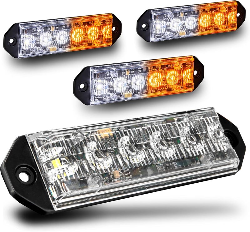 LAMPHUS 4pc PlanarFlash 6W Amber White LED Surface Mount Police Grill Strobe Warning Lights [SAE Class 1] Yellow Clear Grille Flashing Emergency Fire Lights for Servcice Work Truck Vehicle - Image 1