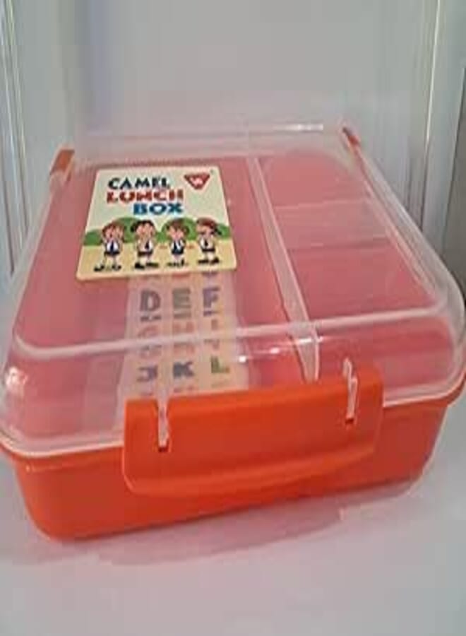 Camel Trade LUB002 Multicolored Divided Plastic Lunch Box, Compact Food Storage Solution for School, Work, and Travel-Orange* transparent