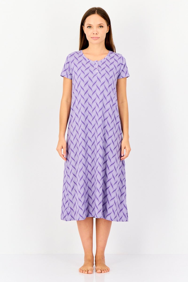 zivame Rosaline by Zivame Women Allover Print Short Sleeves Sleeping Dress, Multicolor - Image 1