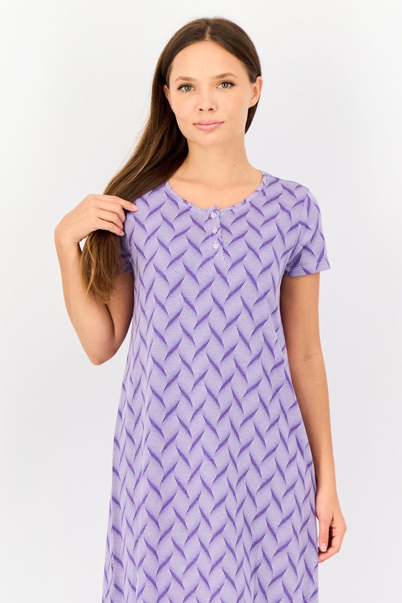 zivame Rosaline by Zivame Women Allover Print Short Sleeves Sleeping Dress, Multicolor - Image 2