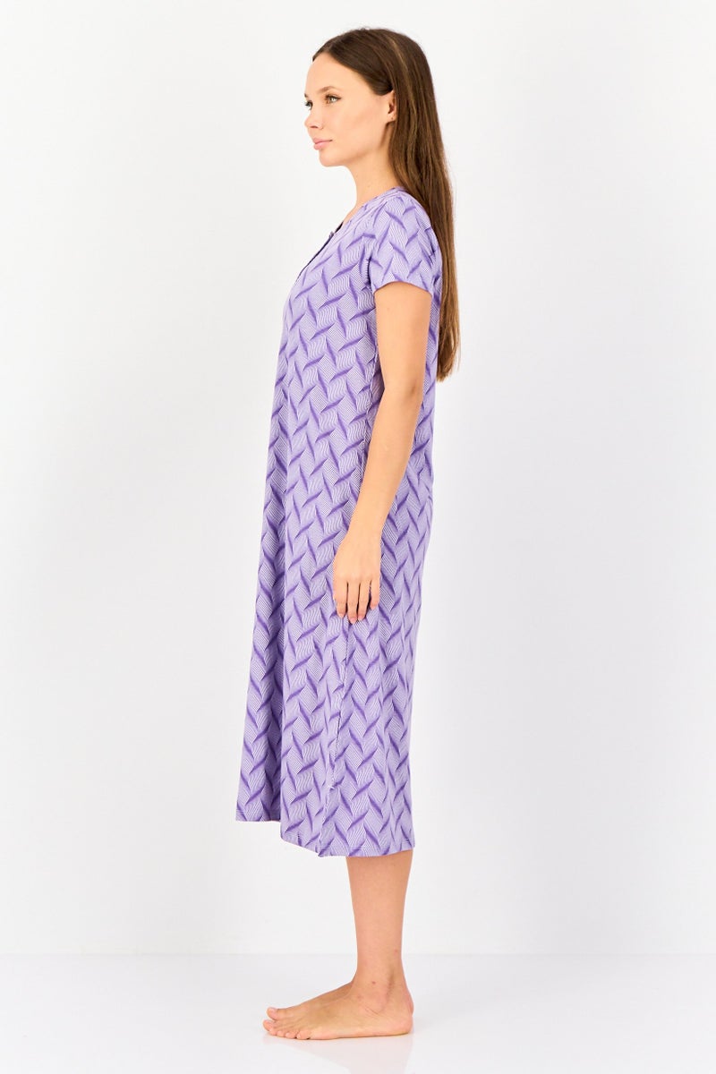 zivame Rosaline by Zivame Women Allover Print Short Sleeves Sleeping Dress, Multicolor - Image 4