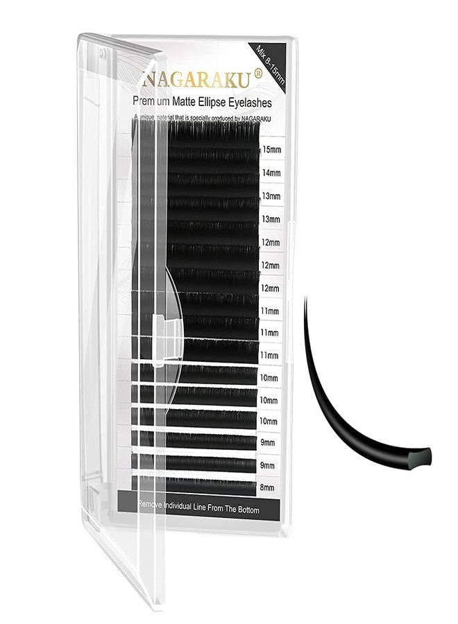 NAGARAKU Ellipse Eyelash Extensions Flat Split Tips Individual Lash 0.15mm C curl 8-15mm Mix Tray Matte Black Classic Lash Supplies (8-15mm, 0.15 C -ellipse-black) - Image 1