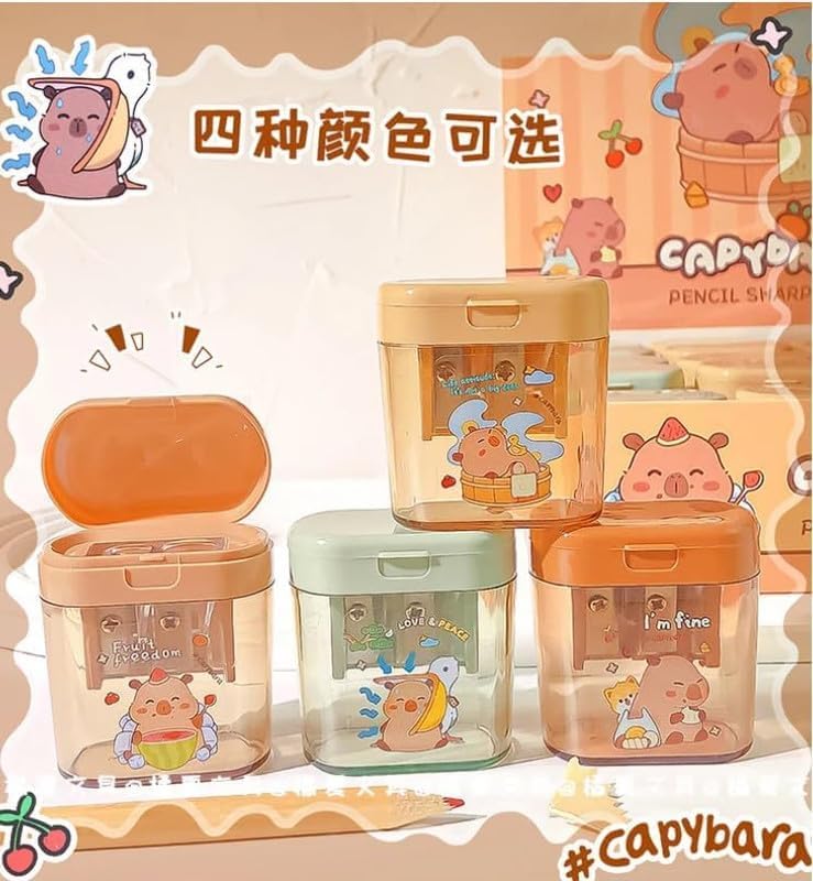 FAMOUS QUALITY Kawaii Capybara Pencil Sharpener with Two-Hole Stationery Items Aesthetic Stylish Sharpener Birthday Return Gifts for Kids (Set of 4 Pcs) - Image 2
