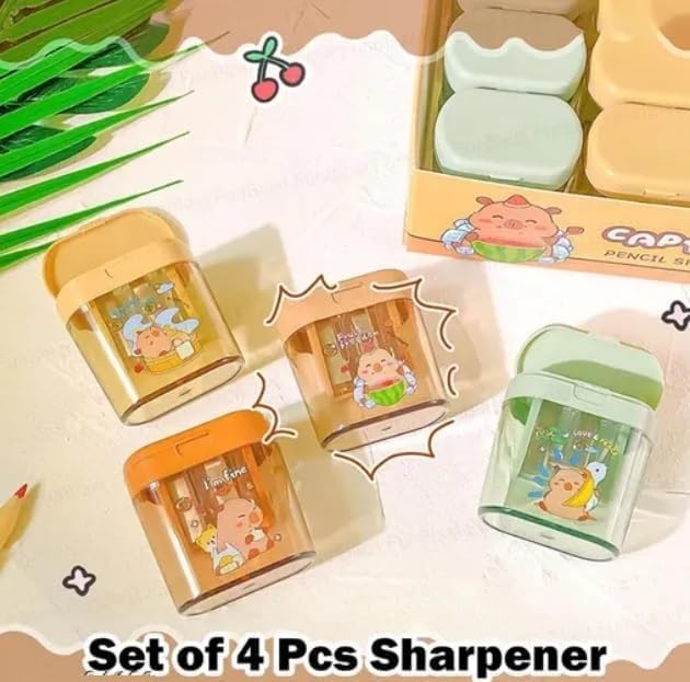 FAMOUS QUALITY Kawaii Capybara Pencil Sharpener with Two-Hole Stationery Items Aesthetic Stylish Sharpener Birthday Return Gifts for Kids (Set of 4 Pcs) - Image 3