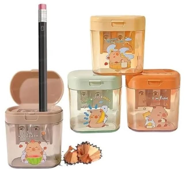 FAMOUS QUALITY Kawaii Capybara Pencil Sharpener with Two-Hole Stationery Items Aesthetic Stylish Sharpener Birthday Return Gifts for Kids (Set of 4 Pcs) - Image 1