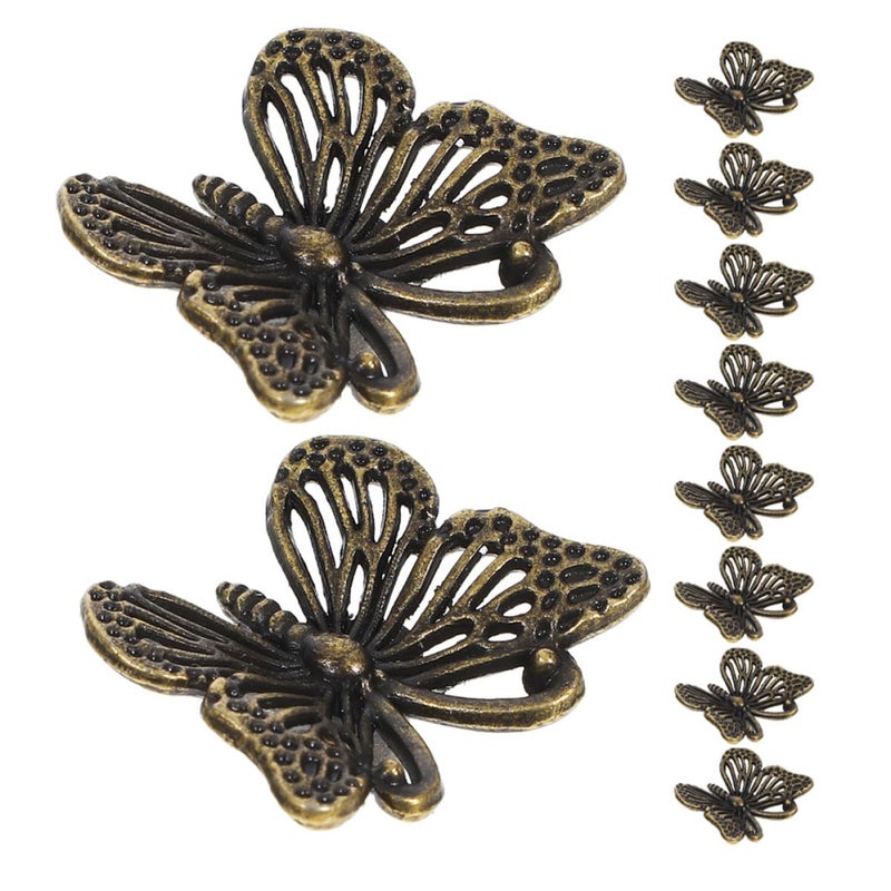 Antique Bronze Butterfly Cabinet Knobs Drawer Pulls 12 Pcs Vintage Furniture Handles - Image 2
