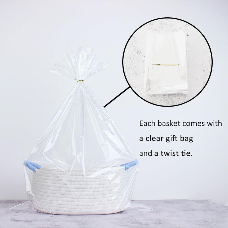 Yimi's Dream Basket for Gifts, Small Cute Shelf Baskets for Babies, Wedding, Birthday, White Rope Baskets with Blue Handle for Home Decor(Oval, 12"x 8"x 5") - Image 2