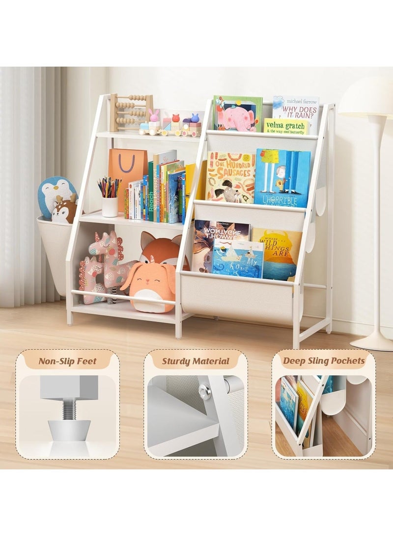والالا رف تخزين منزلي 3 في 1، خزانة كتب من 3 طبقات، رف كتب، رف عرض منزلي، منظم تخزين الألعاب، خزانة كتب للأطفال الصغار من مونتيسوري مع حقيبة تخزين ألعاب لغرف الأطفال الصغار والمنزل والمكتب - Image 4