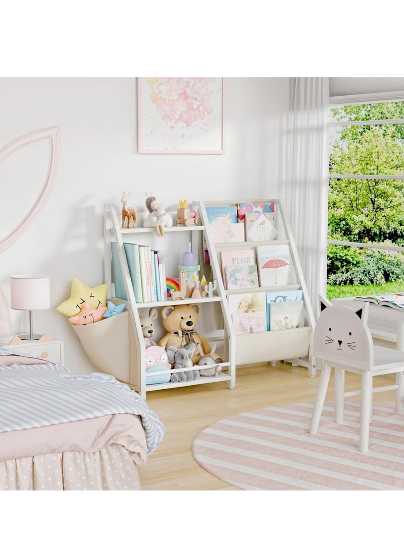 والالا رف تخزين منزلي 3 في 1، خزانة كتب من 3 طبقات، رف كتب، رف عرض منزلي، منظم تخزين الألعاب، خزانة كتب للأطفال الصغار من مونتيسوري مع حقيبة تخزين ألعاب لغرف الأطفال الصغار والمنزل والمكتب - Image 5