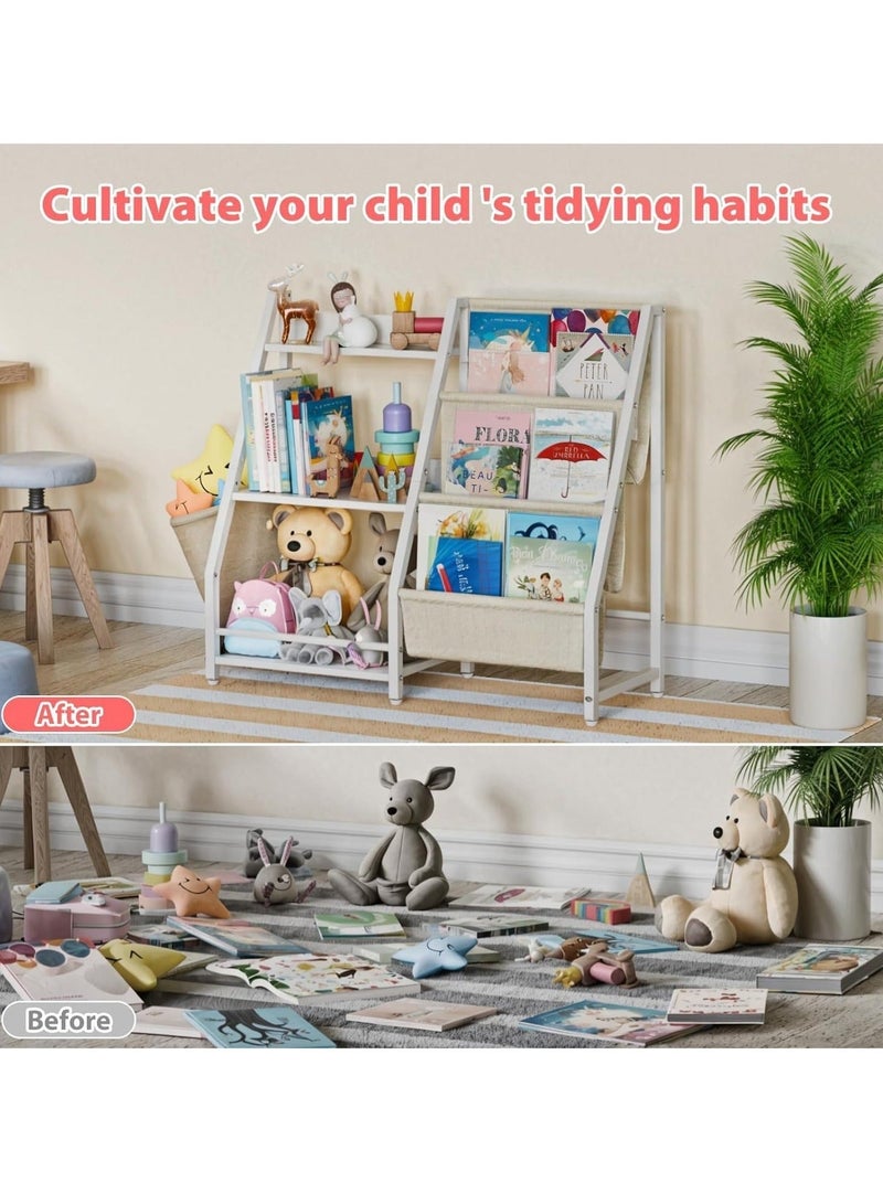 والالا رف تخزين منزلي 3 في 1، خزانة كتب من 3 طبقات، رف كتب، رف عرض منزلي، منظم تخزين الألعاب، خزانة كتب للأطفال الصغار من مونتيسوري مع حقيبة تخزين ألعاب لغرف الأطفال الصغار والمنزل والمكتب - Image 2