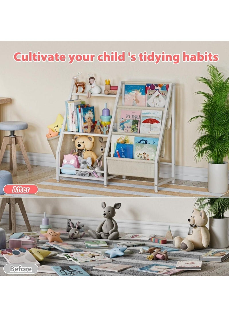 والالا رف تخزين منزلي 3 في 1، خزانة كتب من 3 طبقات، رف كتب، رف عرض منزلي، منظم تخزين الألعاب، خزانة كتب للأطفال الصغار من مونتيسوري مع حقيبة تخزين ألعاب لغرف الأطفال الصغار والمنزل والمكتب - Image 3
