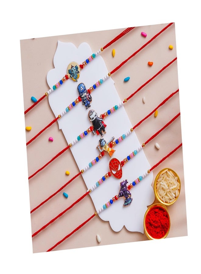 Pride Store Stylish Cartoon Character Kids Rakhi Set with Tilak Pack and Greeting Card for Brother, Sister, Baby Boy, Baby Girl, Chhota Bhai (Kids Rakhi Set - F) - Image 1