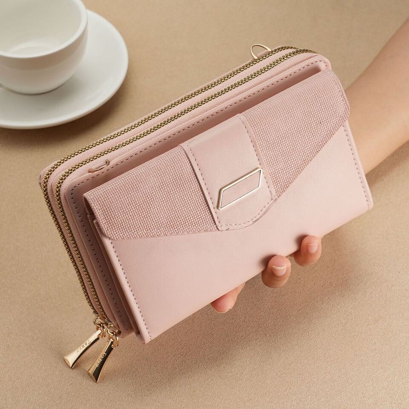 Multifunctional Solid Color PU Leather Wallet, RFID Blocking Design Portable Daily Storage Purse for Cards Cash Coin Business Use - Image 3