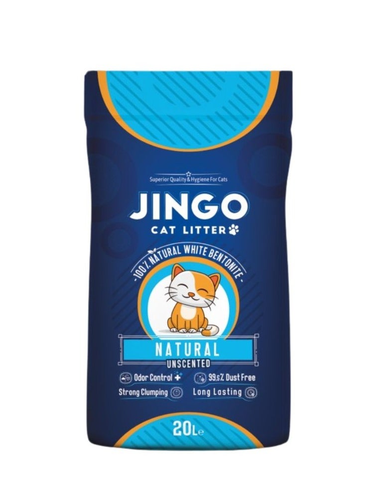 JINGO - High Performance Absorption And Clumping Cat Litter Natural Unscented 20Liters 16KG Great For Sensitive Cats - Image 1