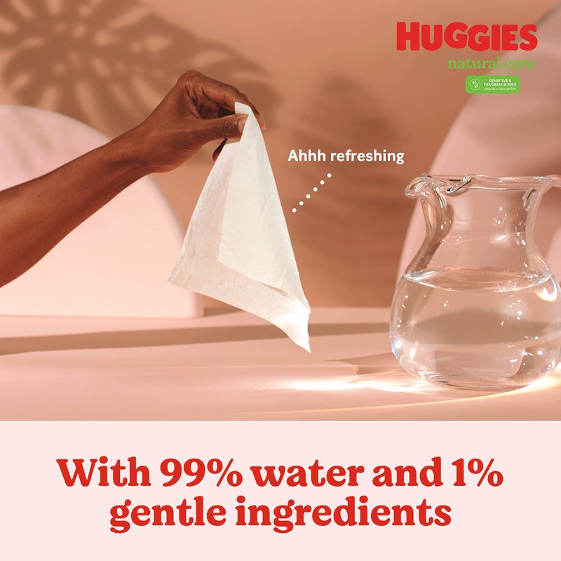 Huggies Natural Care Sensitive Baby Wipes, Unscented, Hypoallergenic, 99% Purified Water, 3 Flip-Top Packs (168 Wipes Total) - Image 4