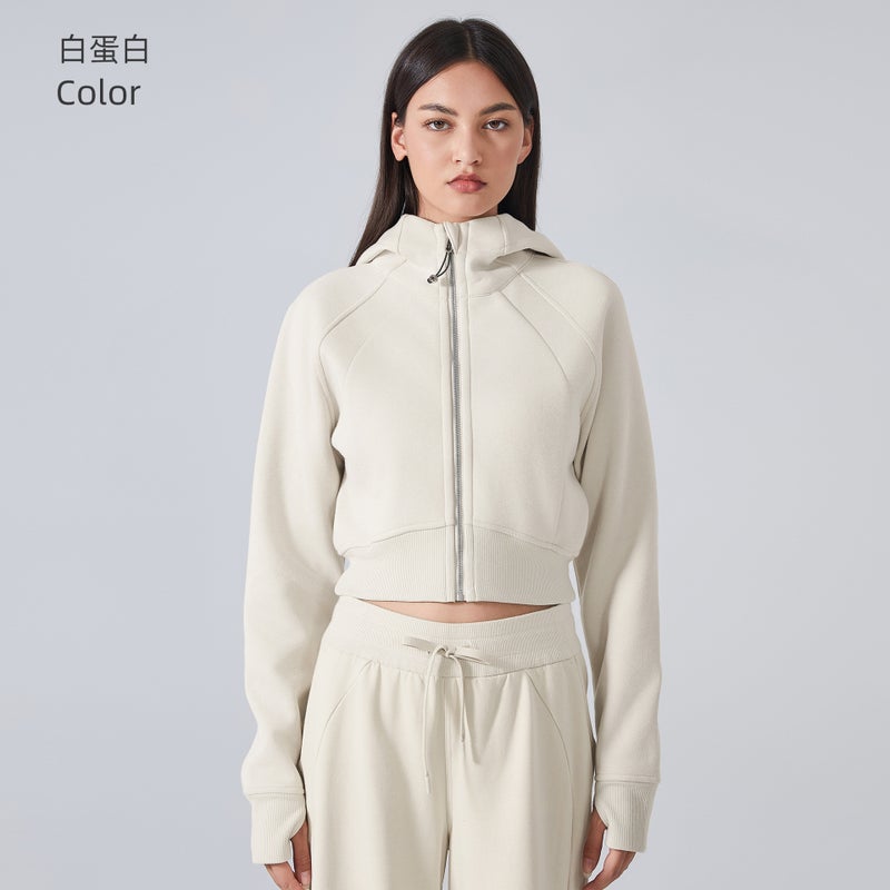 Generic Autumn Winter Zip Hoodie Cropped Fitness Jacket White protein