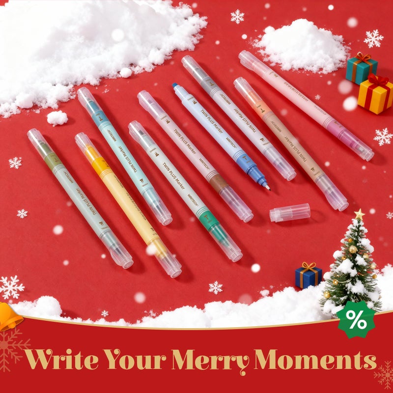 WRITECH Dual Tip Highlighter Markers: Aesthetic Fine & Chisel Tip Pastel Vintage Marker Multicolor Pens Pack No Bleed & Smear for Bible Highlighting Journaling, Assorted Colors 12ct - Image 2