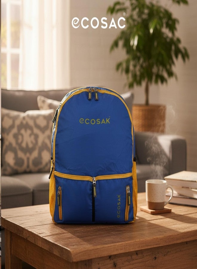 ECOSAC Foldable Backpack | Lightweight, Water-Resistant, Washable Travel Backpack | Compact Foldable School Bag, Hiking Backpack, Camping & Office Laptop Bag | Royal Blue - Image 2