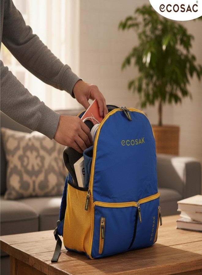 ECOSAC Foldable Backpack | Lightweight, Water-Resistant, Washable Travel Backpack | Compact Foldable School Bag, Hiking Backpack, Camping & Office Laptop Bag | Royal Blue - Image 4