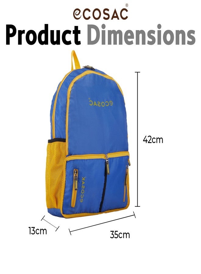 ECOSAC Foldable Backpack | Lightweight, Water-Resistant, Washable Travel Backpack | Compact Foldable School Bag, Hiking Backpack, Camping & Office Laptop Bag | Royal Blue - Image 3