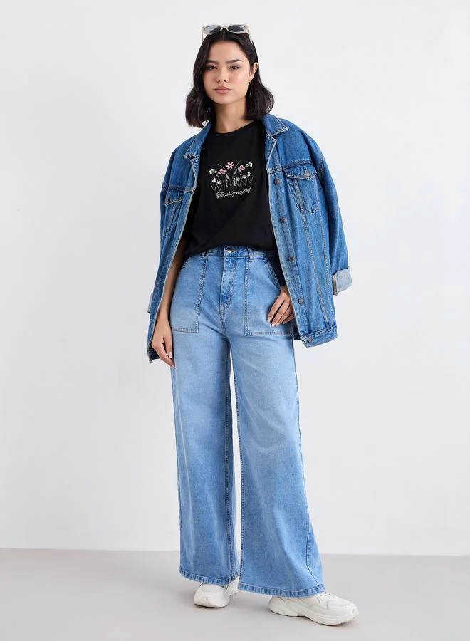 Styli Styli Women Black Embroidered Detail Oversized T-Shirt