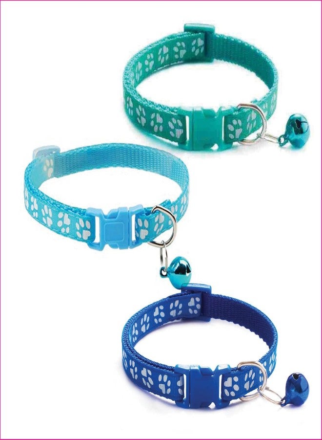 Litvibes Cat Collars Set of 3 with Bell,Kitten & Small Dogs Soft Adjustable Collar Safe,Solid & Protection Breakaway for Cats & Puppies,Cute Kitty with Paw Print-(Turquoise,Light Blue,Dark Blue) - Image 1
