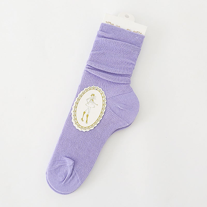 Retro Striped Crew Socks Autumn Winter Light purple