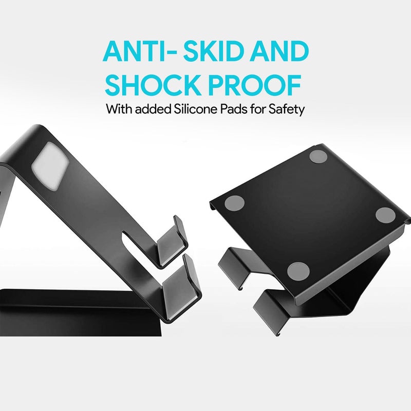 Amkette حامل هاتف معدني Ergo Desk 2 في 1، حامل متعدد الوظائف للطاولات للهواتف المحمولة والأجهزة اللوحية، حامل ألومنيوم مدمج وقابل للنقل مع وسادات سيليكون (أسود) - Image 5