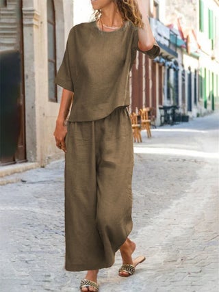 Amazon cross-border spring and summer plus size loose chubby girl temperament casual solid color short sleeve sports suit foreign trade wholesale Khaki - pzsku/Z2478AC4A5668E5D67A31Z/45/1746232245/19655a1b-54cb-484b-8db3-1209f6c2d03f