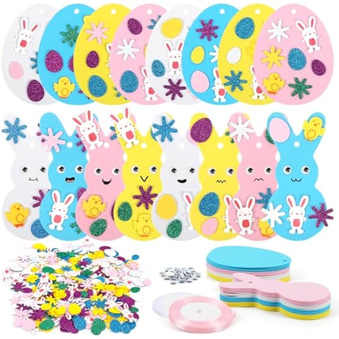 EASTER CRAFT CHILDREN, 32 PIECES DIY EASTER DECORATION CRAFT SET, EASTER BUNNY, EASTER EGGS FOR CHILDREN, FOAM RUBBER CRAFT SET CHILDREN, EASTER CRAFT SET, DIY CRAFT ACCESSORIES CRAFT MATERIAL SET - Image 1