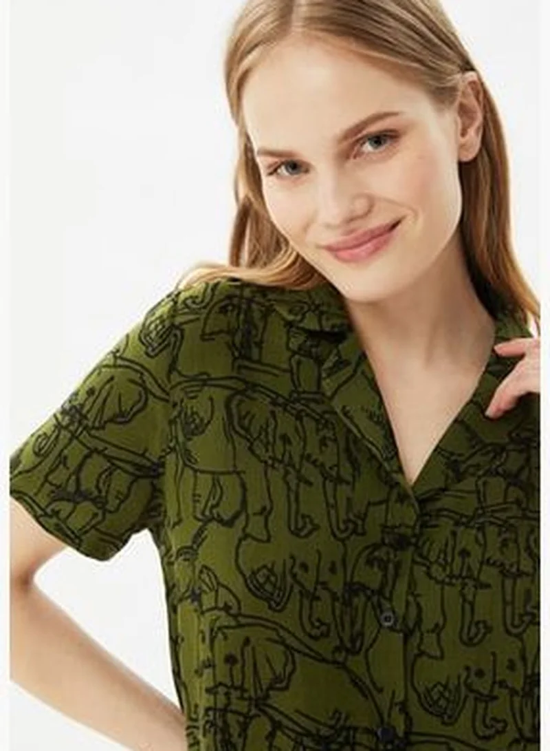 trendyol Green Animal Pattern Shirt-Shorts Viscose Woven Pajamas Set THMSS21PT0861