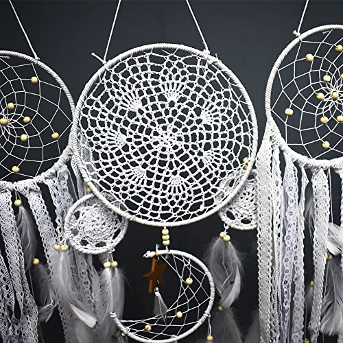 EasyBravo Large Boho Dream Catcher Macrame Wall Hanging for Vintage Wedding Home Decorations (White Set) - Image 3