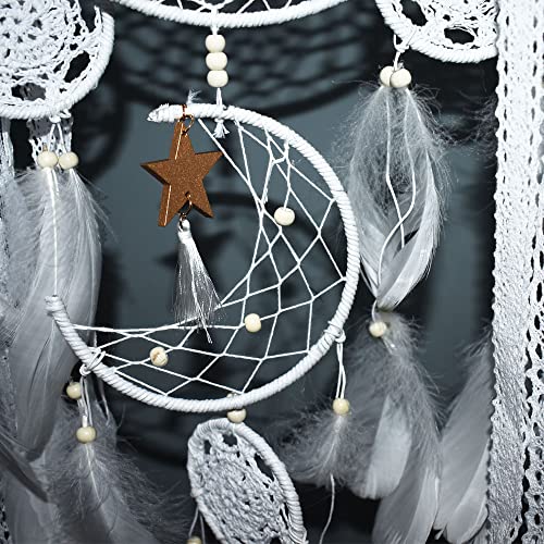 EasyBravo Large Boho Dream Catcher Macrame Wall Hanging for Vintage Wedding Home Decorations (White Set) - Image 2