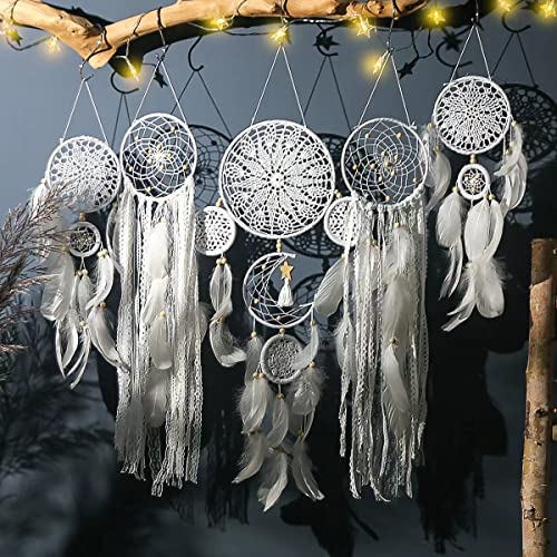 EasyBravo Large Boho Dream Catcher Macrame Wall Hanging for Vintage Wedding Home Decorations (White Set) - Image 1
