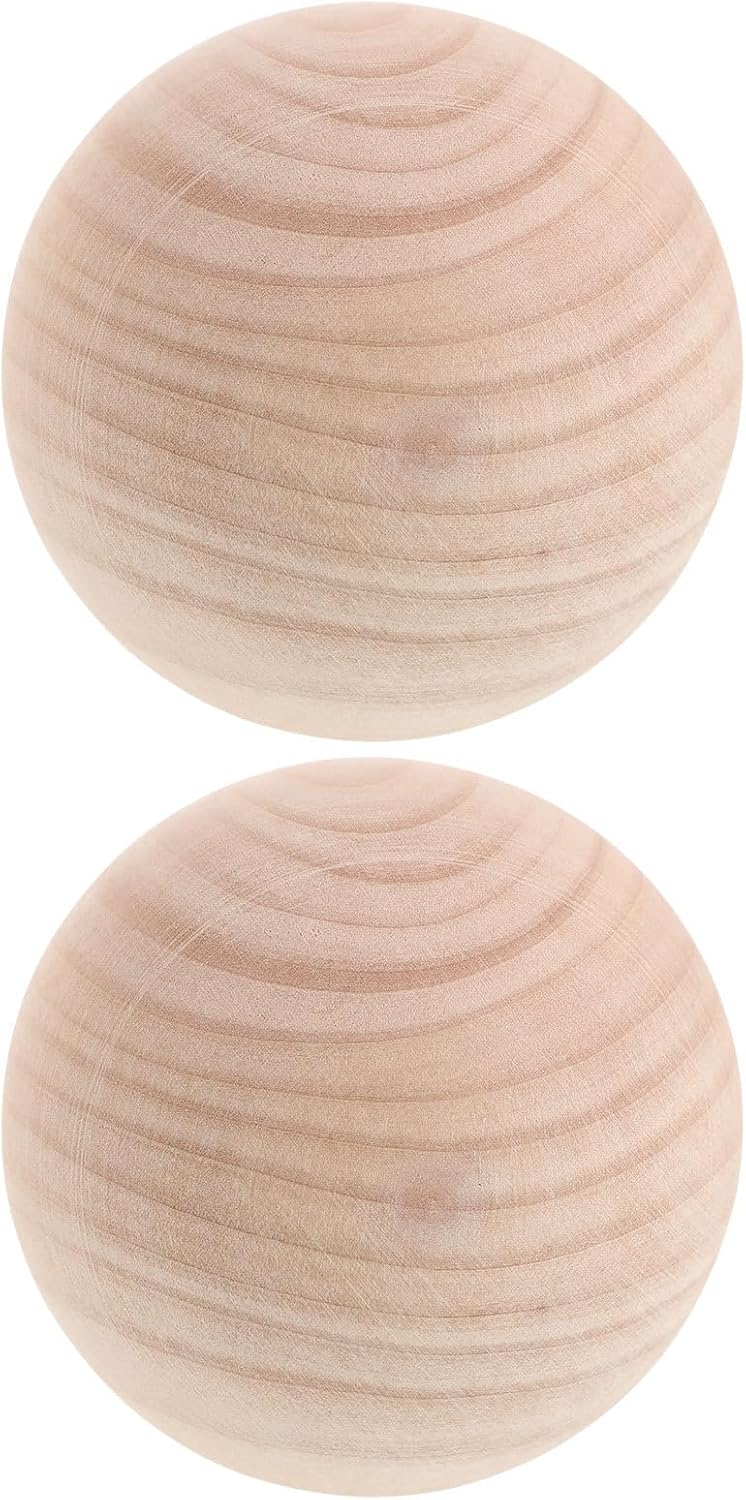 2Pcs Wooden Round Ball Unfinished: DIY Decorative Wood Crafting Balls - 3.2" Wooden Craft Spheres Smooth Solid Wood Orbs, Easy to DIY, Paint, Dye, Or Carve - Image 1