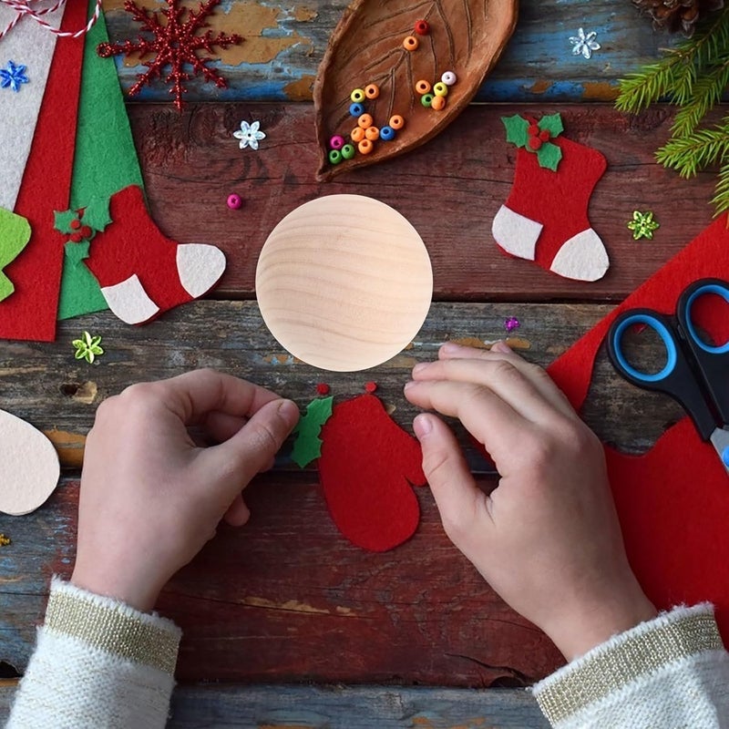 2Pcs Wooden Round Ball Unfinished: DIY Decorative Wood Crafting Balls - 3.2" Wooden Craft Spheres Smooth Solid Wood Orbs, Easy to DIY, Paint, Dye, Or Carve - Image 4