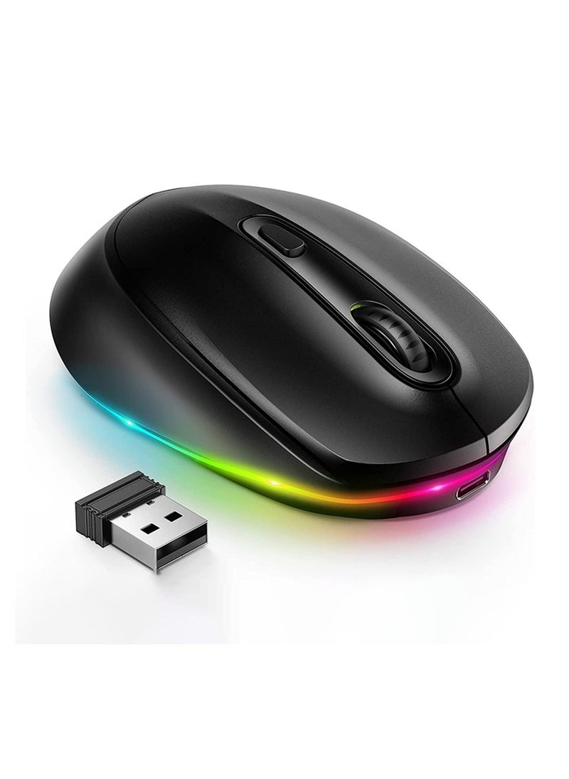 Generic - Wireless Mouse, Portable Rechargeable Light Up Mouse, Comfortable Grip Ultra Quiet Mouse, Small Cordless Gaming Mouse With LED Rainbow Lights For Computer Laptop, (1pc, Black) - Image 1