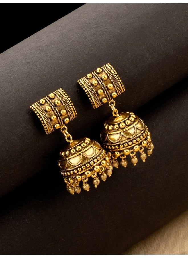 فويلا - أقراط Voyla Rava Ball المؤكسدة على طراز Jhumka للنساء، مقاس واحد، نحاس، بدون أحجار كريمة - Image 1
