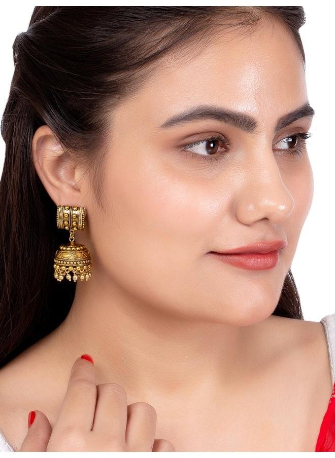 فويلا - أقراط Voyla Rava Ball المؤكسدة على طراز Jhumka للنساء، مقاس واحد، نحاس، بدون أحجار كريمة - Image 1